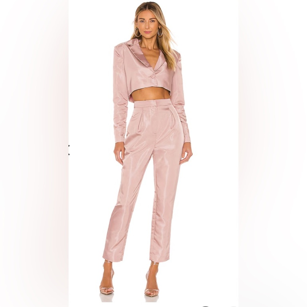 NBD Blush Shiny Blazer Pant Set